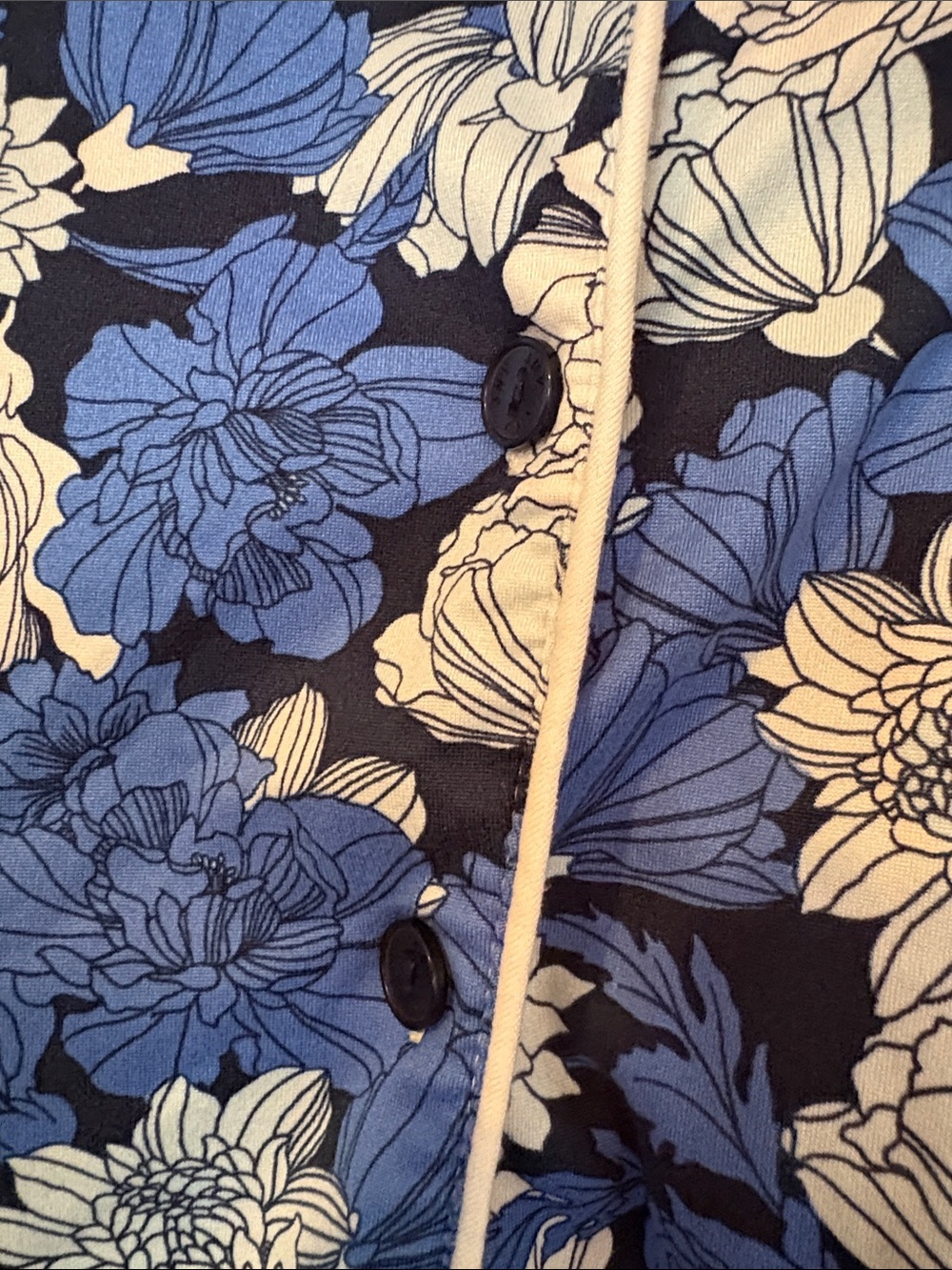 Jones New York Navy and Blue Floral Pajama Top and Bottom with White Piping - Picture 3 of 16